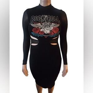 Fashion Nova Black Graphic Cutout Midi Dress L